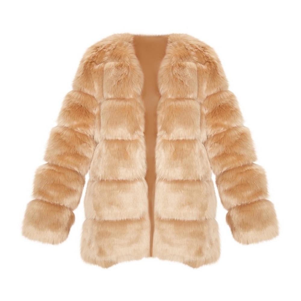 Pretty Little Thing Stone Faux Fur Bubble Coat; NWT; Size 2; Negotiable